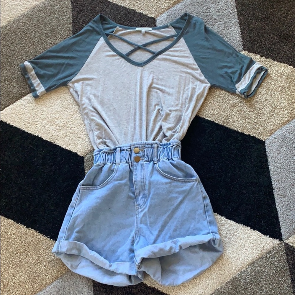 Charlotte Russe Mid Sleeve Cross String Top